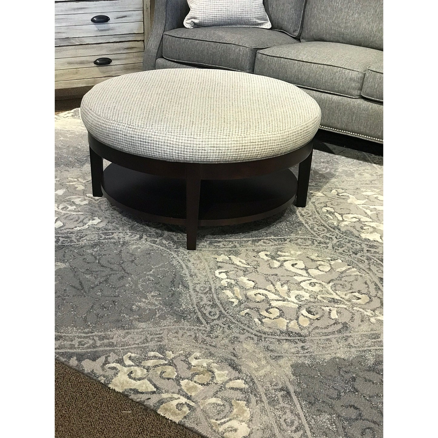 Round Cocktail Ottoman with Shelf