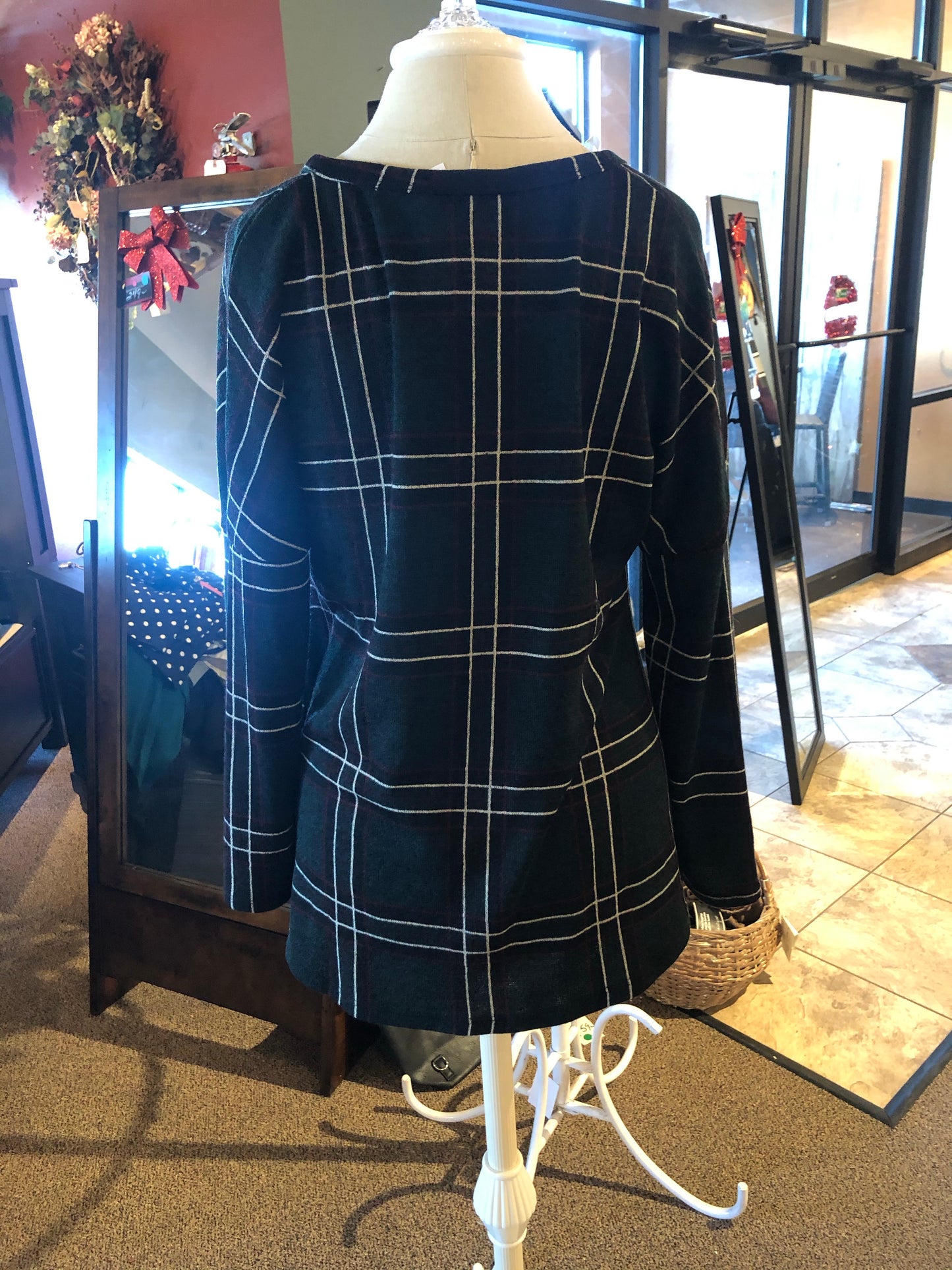 Green and red plaid button up
