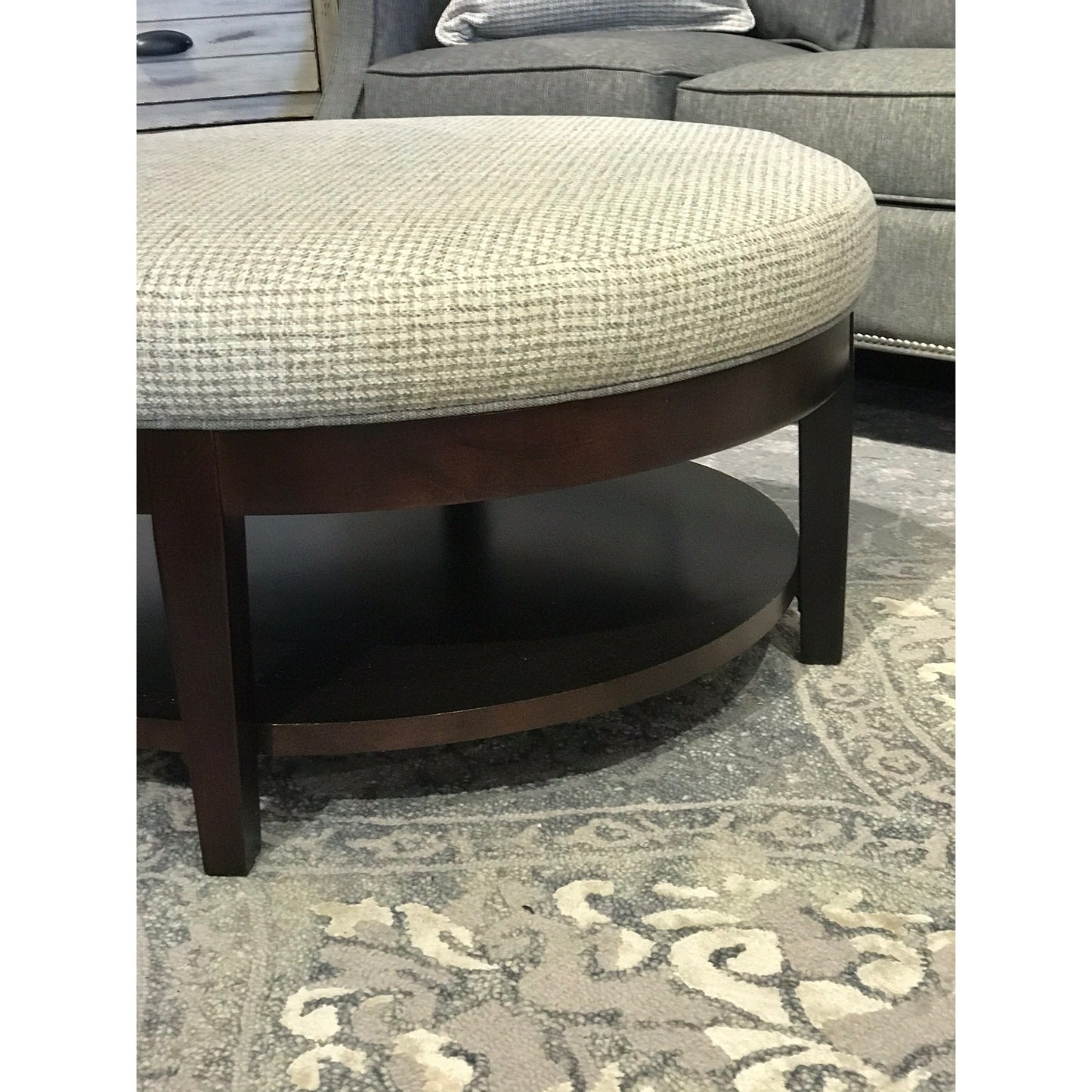 Round Cocktail Ottoman with Shelf