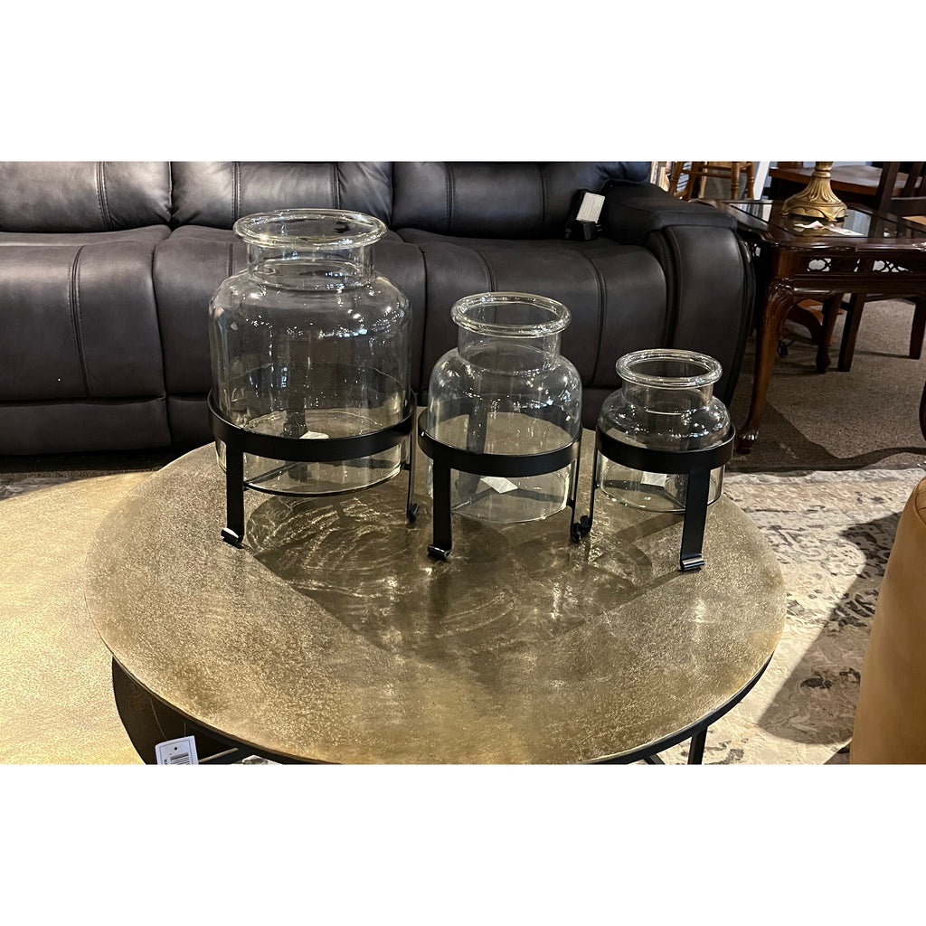 Set of 3 Glass Jars with Black Metal Stands