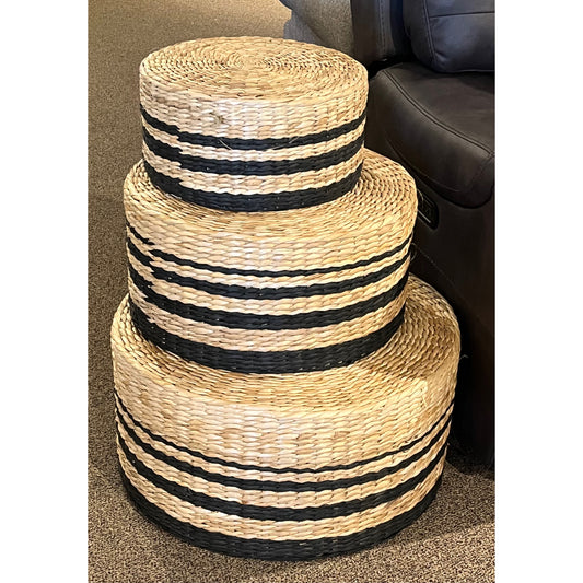 Set of 3 Rattan Ottomans