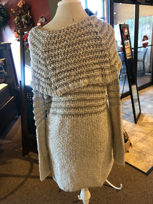 Cream and brown wide neck sweater