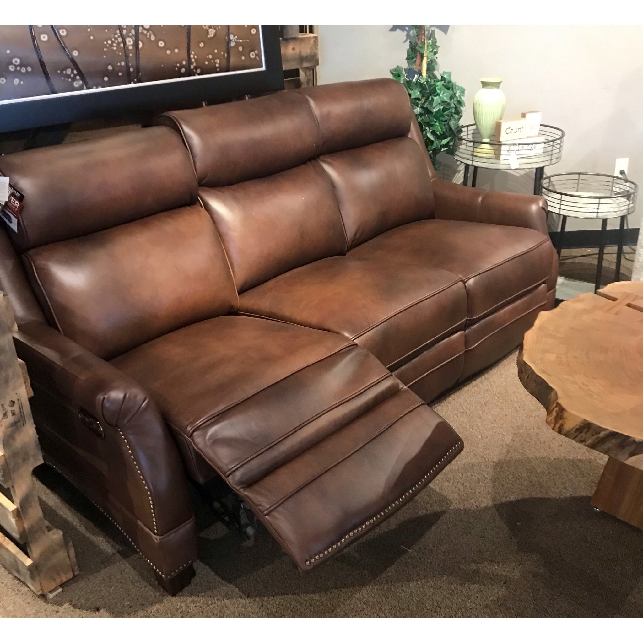 Leather Reclining Sofa with Power Headrest