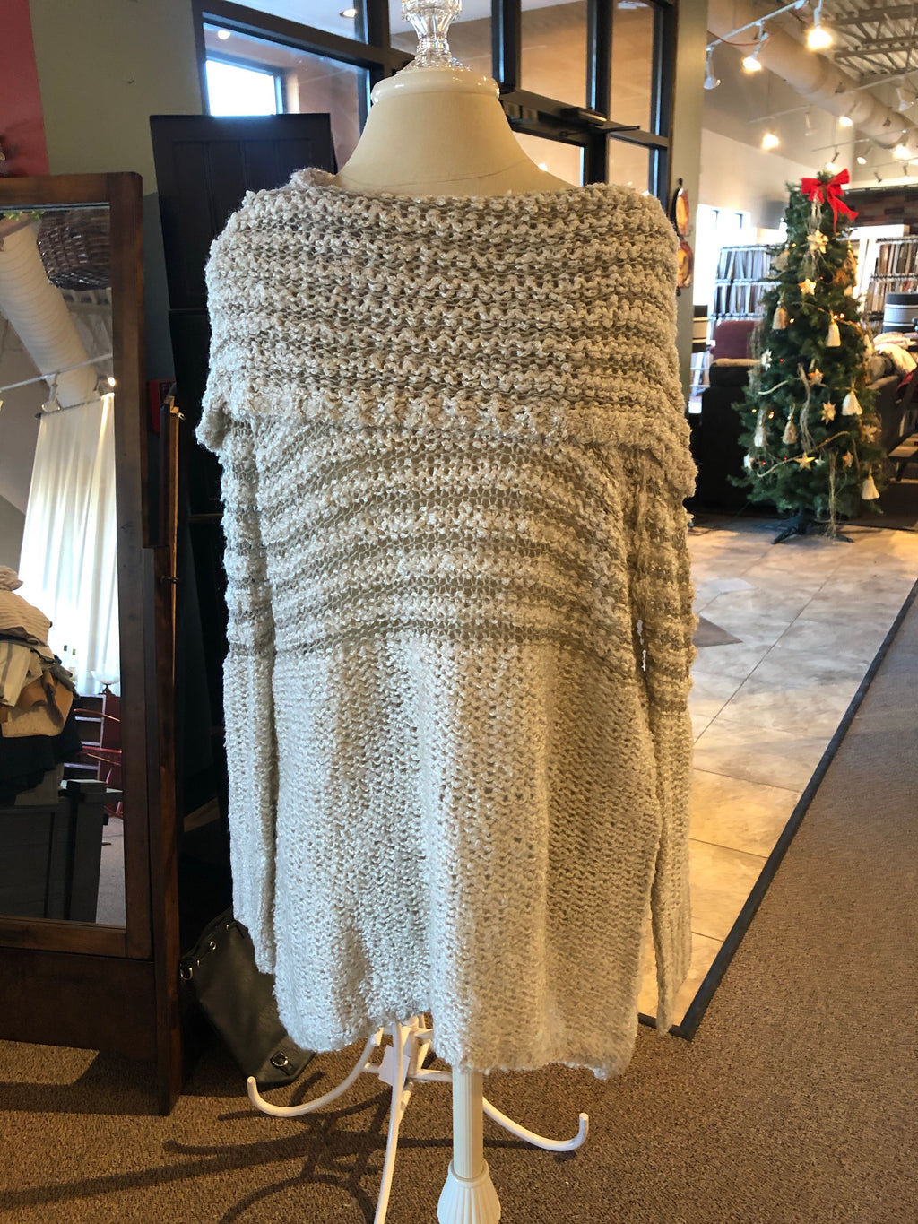 Cream and brown wide neck sweater