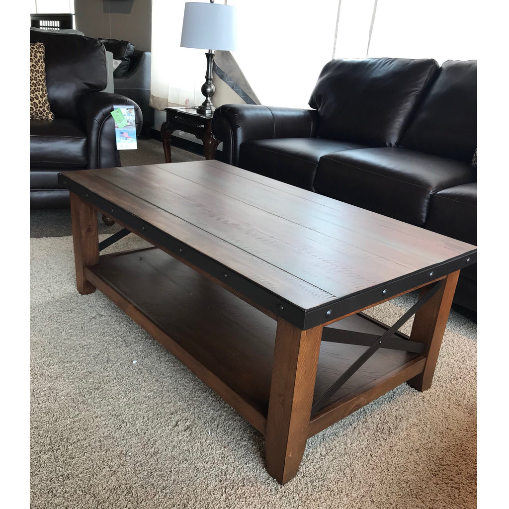 Rustic Coffee Table with Metal Accents